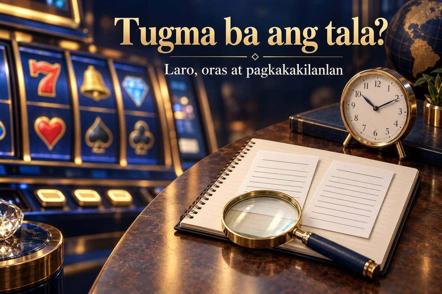 Slot cabinet and notebook with record slips and magnifying glass; question Does the note match?