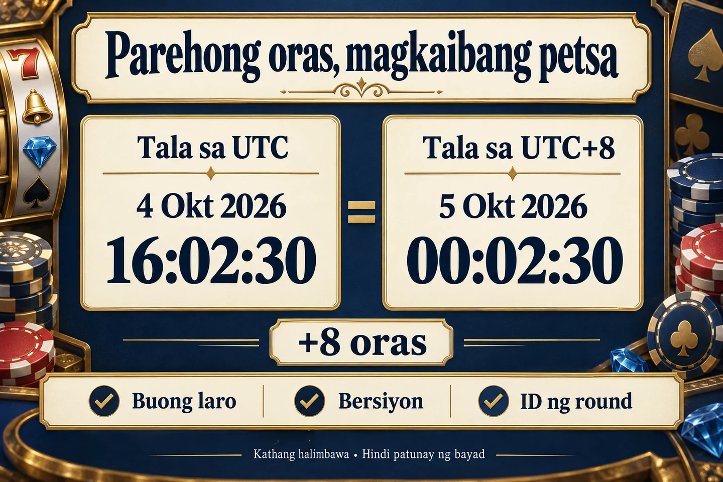 Equivalent times: 4 October 2026 16:02:30 UTC and 5 October 2026 00:02:30 UTC+8, including game, variant and round ID checks.