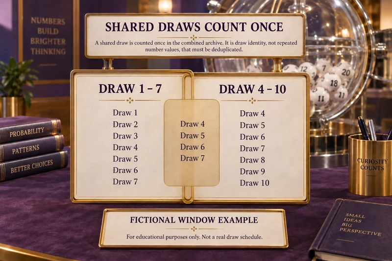 Lottery teaching desk with two overlapping sample windows labelled DRAW 1–7 and DRAW 4–10